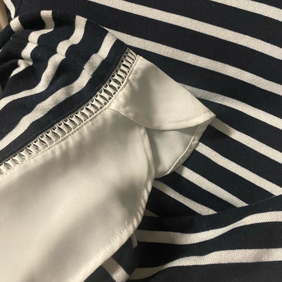 Cathy Daniels Blouse Blk/Wht Stripe.w/Chiffon Hem Sz L EUC - Picture 6 of 8